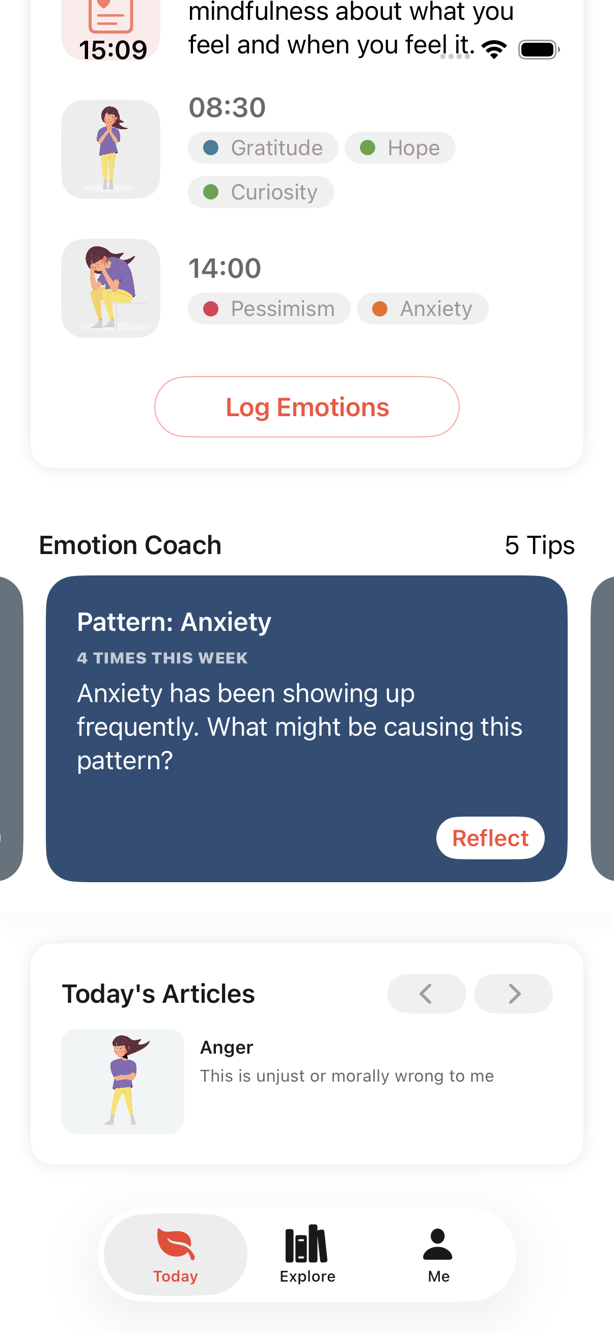 Pattern detection showing recurring emotional patterns